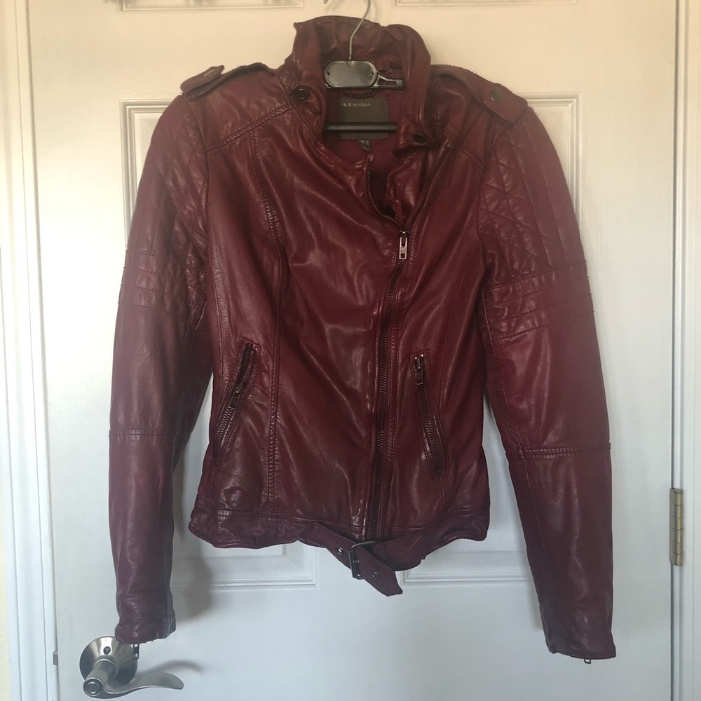 Free people oxblood red leather motorcycle jacket